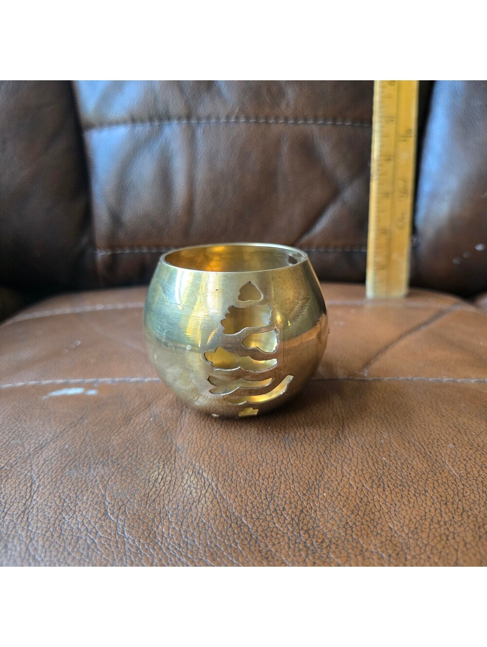 Vintage, Solid Brass, Pine Tree Cutout, Christmas Tree, Votive, Tea Light, Globe